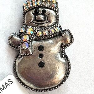 OTC Silver Tone Rhinestone Snowman Brooch Vintage Christmas Holiday